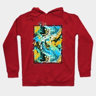 Pouring effect colors splattered out of frame. Hoodie